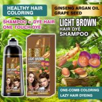 Shampoo colorant capillaire brun clair ROUSHUN au ginseng, à l'argan et aux pépins de raisin 3 en 1, couvre les cheveux gris, coloration capillaire facile en une seule étape, 420 ml
