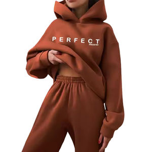 ชุดวอร์มผ้ากำมะหยี่สำหรับผู้หญิงชุดครอปมีฮู้ดชุดวอร์มผ้าคอตตอนผ้ากำมะหยี่พิมพ์หน้าจอ100% หนา - Product Image 2