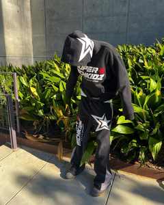 Sudadera con capucha personalizada con pedrería y serigrafía de gran tamaño recortada con lavado ácido y bolsillos con cremallera Sudadera con capucha vintage - Product Image 6