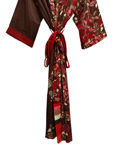 ชุดกิโมโนเย็บปะติดปะต่อกันชุดคลุมบิกินี่เสื้อคลุมยาวสำหรับใส่กลางคืนทำด้วยมือสไตล์วินเทจผ้าไหมส่าหรี - Product Image 4