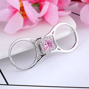 Anillo de Plata Personalizado con Dos Anillos y Cristal en Forma de Corazón, Joyería Exclusiva de Moda para Mujer, Venta al Por Mayor - Product Image 1