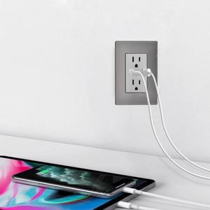 Dual Contact and Dual <b>USB</b> Plate, MXIOB-004, 4 Pieces, <b>USB</b> A/<b>USB</b> <b>C</b>/Duplex Contact, 110/125-250VAC, 15A, 50/60Hz, 5VDC, 3A, Silver - Product Image 6