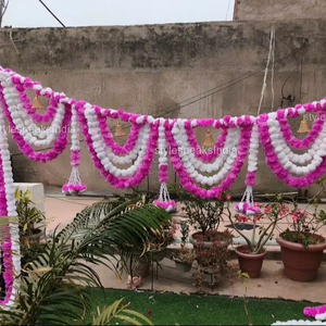 Artificial Marigold Toran Valence withTassels Bells Diwali Festival Wedding <b>Door</b>&Wall Custom Size Floral Garland Entryway Decor - Product Image 1