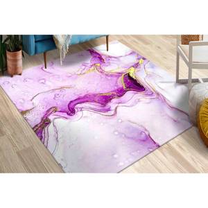 Tapis en marbre violet et or : design abstrait scintillant, tapis doux non tissé - Product Image 1