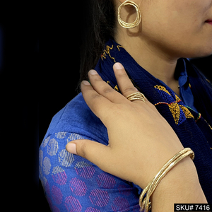 Conjunto de joyería chapada en oro de pendientes de anillo de alambre enredo y brazalete Sku7416 pulsera conjuntos de joyería chapados en oro para mujeres populares - Product Image 3