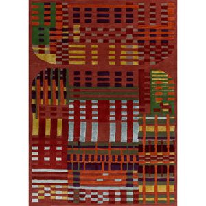 Alfombra Rectangular Hecha a Mano de Lana y Viscosa con Diseño Abstracto Rojo y Naranja Tra-14899 para Hogar y Pasillo - Product Image 1