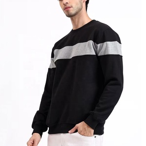 Sweat-shirt à col rond noir et gris avec blocs de couleur, fermeture éclair intégrale, uni, décontracté, 100 % coton tricoté, pour l'automne - Product Image 2