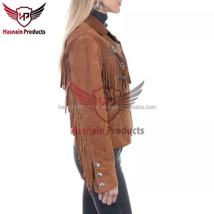 Leather Cowgirl Western Style Festival <b>Jacket</b> With <b>Suede</b> Fringe, Snap Front, and White Tassel Coat for Women - Product Image 4