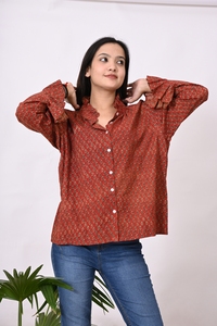 เสื้อเชิ้ตผู้หญิงสไตล์ลำลองหรูหรา สีพื้น แขนยาว คอจีน ติดกระดุมลูกไม้ ผ้าซาติน ผ้าฝ้ายรักษ์โลก ขายส่ง - Product Image 4