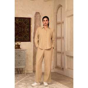 Almond Latte Corduroy 2-Piece Shorts Set XXS Above Knee Matching Sets with Solid <b>Top</b> for Summer - Product Image 2