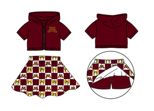 Set Sportivo Personalizzato per Bambine con Fiocco Arancione e Stampa di Lettere, Motivo a Scacchi Rosso e Bianco, Outfit Carino per Piccole - Product Image 6