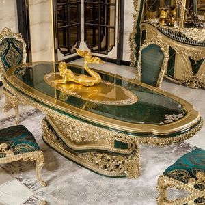 Set da Pranzo di Lusso <span class=keywords><strong>Majestica</strong></span> Hotel Emma in Legno di Teak Massiccio Intagliato a Mano con Finitura Verde, Arredamento Classico di Lusso - Product Image 6