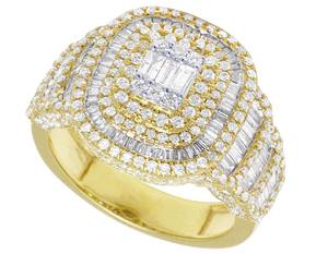 Elegant 10K Yellow Gold Rhodium Plated Hip Hop <b>Ring</b> with Lab Grown Diamonds Baguette & Round Cuts <b>Iced</b> Mens Jewelry for Party - Product Image 4