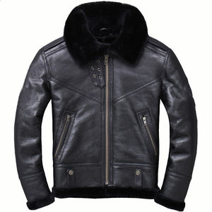 <b>Men</b> Biker Shearling Flying <b>Jacket</b> <b>Aviator</b> B3 Style Sheepskin Leather Casual Fur Fashion Bomber Genuine Leather <b>Jacket</b> Coat OEM - Product Image 3