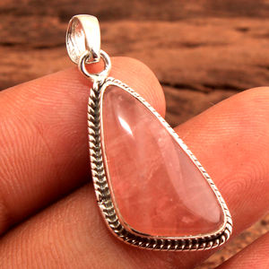 Colgante fino de Plata de Ley 925, joyería de plata de cuarzo rosa - Product Image 4