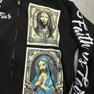 Sweat à capuche zippé 100% coton personnalisé sérigraphie Logo DTG sweat à capuche lavé avec strass pour hommes - Product Image 5