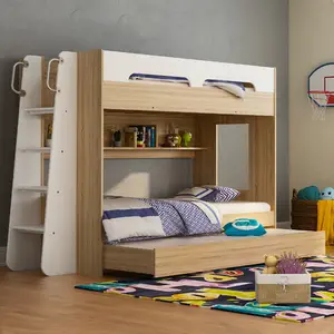 TH-H8162บ้านตุ๊กตาสไตล์แฝด Trundle เตียงกับตู้หนังสือหัวเตียงและลิ้นชัก