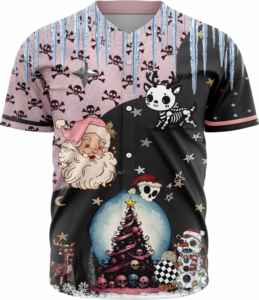 Maillot de baseball de Noël gothique personnalisé, sublimé, respirant, unisexe, avec nom de joueur imprimé (OEM/Vente en gros) - Product Image 1