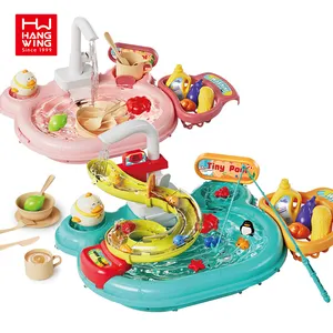 HW 2-en-1 eléctrico niños Casa de juegos de agua cocina juguete lavabo parque acuático Juego de pesca montesorri juguetes para niñas de 4 años