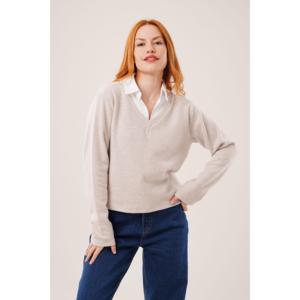 Blusas de punto al por mayor con adornos de piedras y detalle de cuello de camisa - Product Image 3