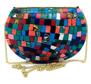 กระเป๋าคลัทช์ของขวัญสำหรับเจ้าสาวกระเป๋าแฮนด์เมดดีไซน์หรูหรากระเป๋าเงินออกแบบโดยดีไซเนอร์สำหรับตอนเย็นพร้อมจัดส่งโมเสกด้วยโลหะ - Product Image 6