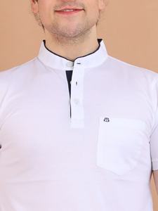 T-shirt confortable à manches mi-longues et col mandarin pour homme, 100% coton, polyvalent, à porter au quotidien, décontracté et semi-formel - Product Image 3