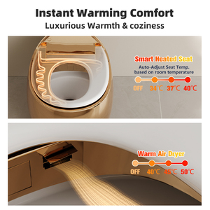 MUBI Nuevo Inodoro Inteligente de Lujo con Bidé Integrado, Cerámica Dorada en Forma de Huevo, con Control Remoto - Product Image 2