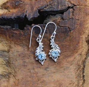 ต่างหูเงินแท้925แข็งแบบสปินเนอร์สีฟ้าบุษราคัมสำหรับผู้หญิงต่างหูพลอยสีฟ้าต่างหูห้อย - Product Image 3