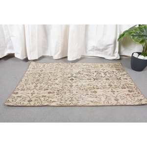 Vintage Turkish <b>Wool</b> Rug Beige <b>Brown</b> 2 X 3.3ft Classic Style Large Area Rectangle Patchwork for Bedroom Latex Hallway - Product Image 3