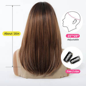 Peluca sintética rubia realista para mujer, estilo largo recto en capas con raíces oscuras, postizo de fiesta diario, jengibre resistente al calor - Product Image 3