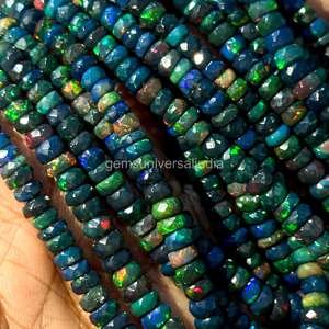 Cuentas facetadas de ópalo etíope negro brillante, cuentas de ópalo negro para la fabricación de joyas, suministros de fabricante indio. - Product Image 4