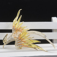 Vente en gros broche phénix en cristal d'oiseau en zircon plaqué or pour femmes