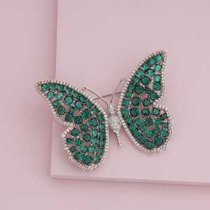 Trendy Korean-Style Saree <b>Brooch</b> 192254 with Crystal Rhinestone Copper Brass Plated <b>Butterfly</b> Pattern Women's 19g Party Gift - Product Image 1