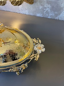 Hermoso soporte de chocolate hecho a mano en forma ovalada con soporte de chocolate pulido dorado para servir chocolate y postre - Product Image 4