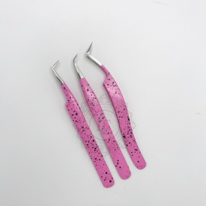 New Arrival Customized <b>Pink</b> <b>Powder</b> Coating Silver Tip Tweezer Smooth Handle Tweezer Sustainable Stainless Steel Lash Tweezer - Product Image 5
