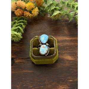Sheila Becenti Golden Hills Turquoise <b>Ring</b> Size 8.5 <b>Statement</b> Sterling <b>Silver</b> <b>Ring</b> Bezel Setting Natural Cut for Everyday Wear - Product Image 1