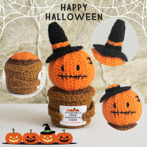 Poupée citrouille d'Halloween au crochet, ornement de plante en pot avec carte positive originale, décoration intérieure unique, artisanat transfrontalier, nouveau design - Product Image 2