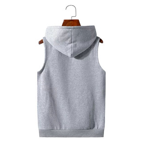Polyester/Cotton Men's Hoodie Sleeve <b>Plain</b> Logo Custom Gym Sleeveless Zipper Breathable <b>Canvas</b> Drawstring Vest Casual Autumn - Product Image 3