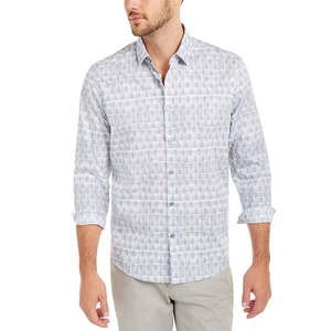 Camicia Casual da Uomo Alfani a Righe Geometriche, Vestibilità Classica, 100% Cotone Popeline Traspirante, Colletto Rialzato, Taglia Small, Bianca - Product Image 1