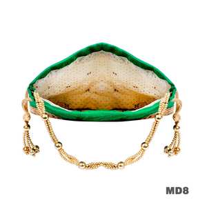 Traditional Handmade Ethnic Indian Embroidery Beautiful <b>Green</b> Colour Potli Bag Wedding Designer Party Pouch Bags for Women's - Product Image 3