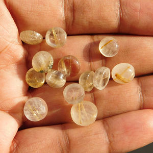 Rutilo Dorado Natural, Cabujón Redondo de 11x11 mm, Todos los Tamaños Disponibles, Parte Posterior Plana, Piedra para Fabricación de Joyas, Gemas Sueltas - Product Image 5
