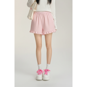 Shorts en maille côtelée haute respirante pour femmes, ourlet à volants, élastique, confortable, vêtements décontractés d'été, fabricant OEM - Product Image 1