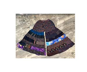 Recycled Sari Silk Wide Leg Patchwork Pants Boho Flared Silk Trousers Pants Elastic Waist Palazzo Maxi - Product Image 1