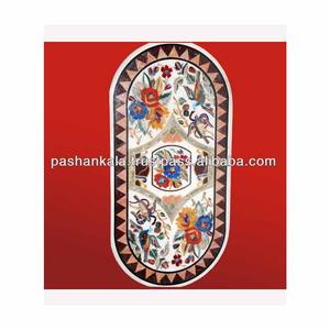 Plateau de Table noire ovale avec pierre en marbre, incrustée, décoratif - Product Image 1