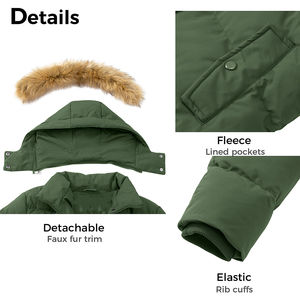 Chaqueta Larga Reversible Impermeable y Cortavientos para Mujer, Chaqueta Acolchada con Capucha para Invierno, Manga Larga, Cierre Completo de Poliéster - Product Image 6