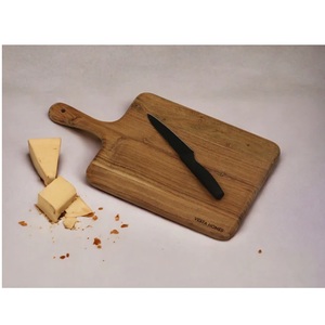 Juego de 2 tablas de cortar de madera de acacia natural hechas a mano con mango picadora de verduras redonda moderna con estilo ecológico para cocina casera - Product Image 4