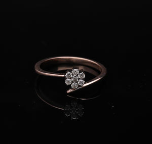 Delicado vástago abierto 14K Oro Diamante natural Anillo de racimo floral Juego de puntas de corte brillante Diamantes - Product Image 4