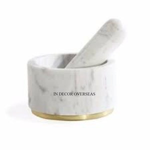 Mortero y mortero hecho de mármol blanco de alta calidad de forma redonda con molinillo de hierbas y especias con Base de Metal chapado en oro al precio más bajo - Product Image 1