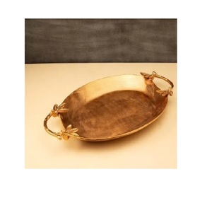 Customized <b>Round</b> Shape Brass Serving <b>Tray</b> with Handle <b>Table</b> Ware for Dining Serving Platter - Product Image 3