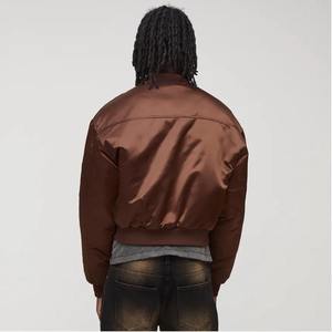 Haute qualité 100% laine brillant longue à capuche antibactérien Varsity veste hommes couleur marron solide logo brodé personnalisé - Product Image 6